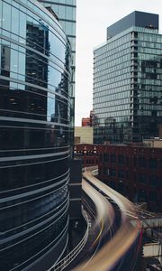 Preview wallpaper city, buildings, road, long exposure, traffic