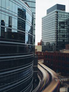 Preview wallpaper city, buildings, road, long exposure, traffic