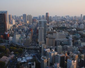 Preview wallpaper city, buildings, road, skyscrapers, roofs