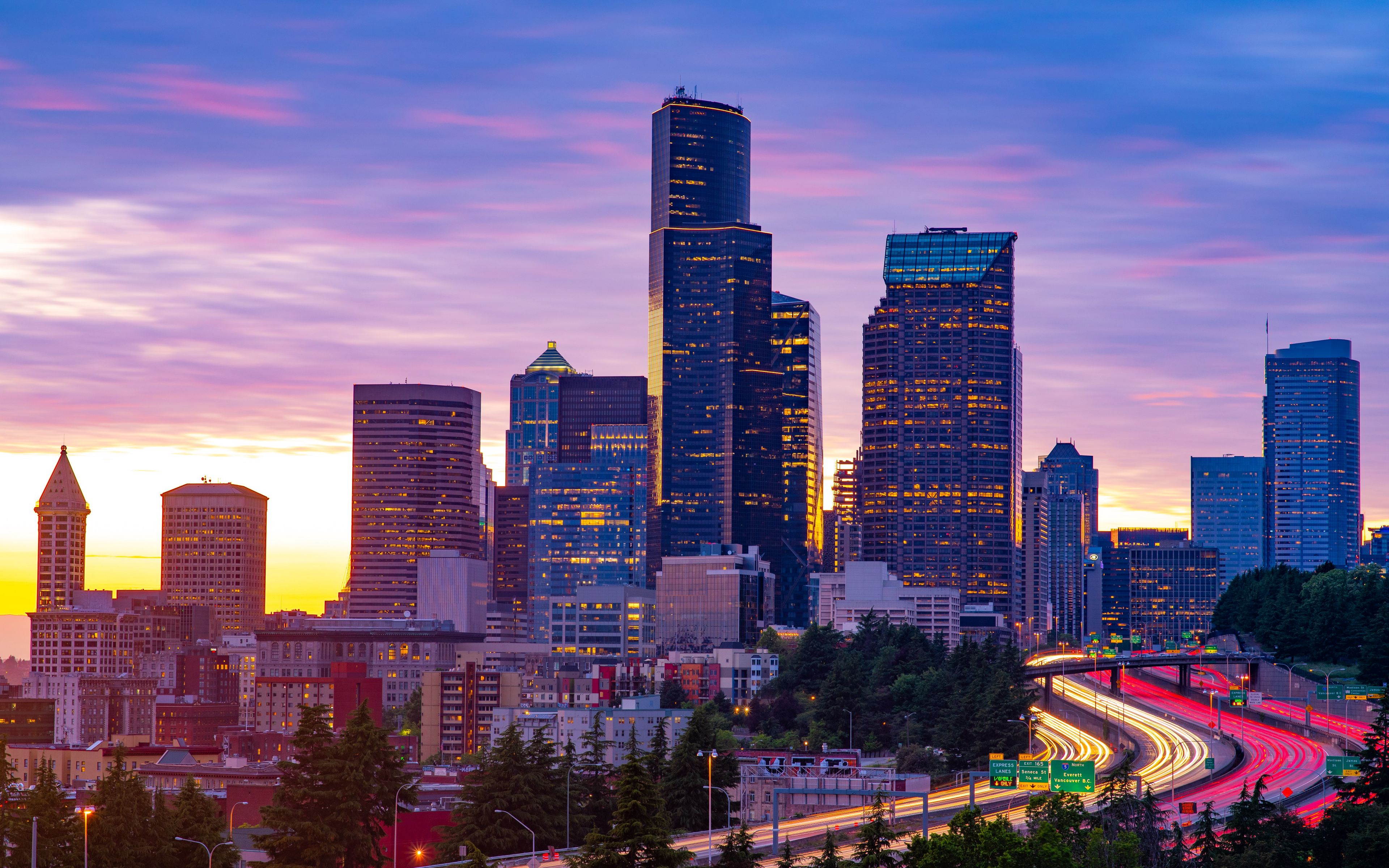 Download wallpaper 3840x2400 city, buildings, road, lights, twilight 4k