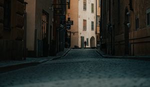 Preview wallpaper city, buildings, road, street, silhouette, walk