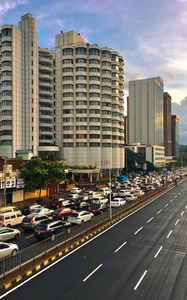 Preview wallpaper city, buildings, road, markings, cars