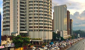 Preview wallpaper city, buildings, road, markings, cars