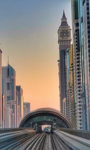 Preview wallpaper city, buildings, road, tunnel, architecture