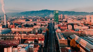 Preview wallpaper city, buildings, road, cityscape, aerial view