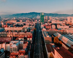 Preview wallpaper city, buildings, road, cityscape, aerial view