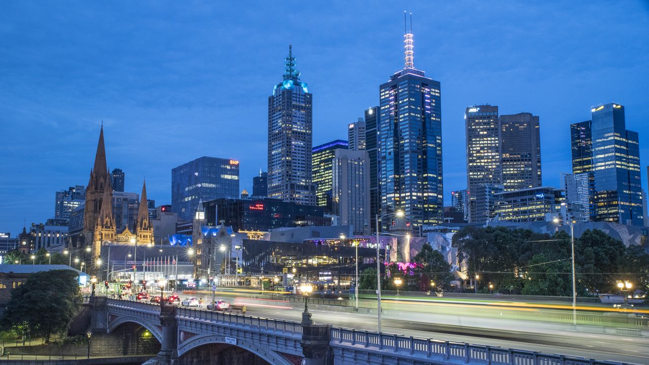 Wallpaper city, buildings, road, bridge, lights, twilight