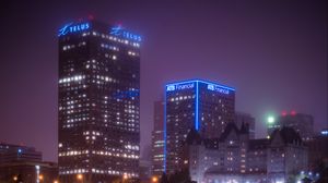 Preview wallpaper city, buildings, road, night, lights