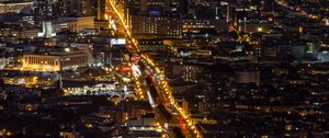 Preview wallpaper city, buildings, road, backlight, aerial view