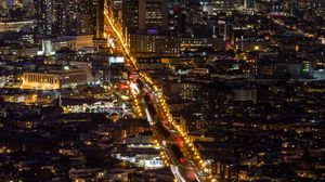 Preview wallpaper city, buildings, road, backlight, aerial view