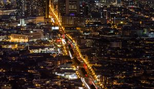 Preview wallpaper city, buildings, road, backlight, aerial view