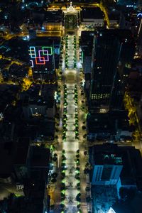 Preview wallpaper city, buildings, road, lights, aerial view, night, dark