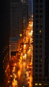 Preview wallpaper city, buildings, road, cars, lights, aerial view, dark