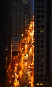 Preview wallpaper city, buildings, road, cars, lights, aerial view, dark