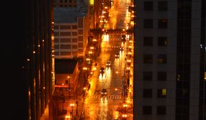 Preview wallpaper city, buildings, road, cars, lights, aerial view, dark