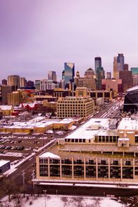 Preview wallpaper city, buildings, road, aerial view, winter