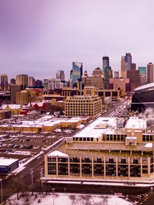 Preview wallpaper city, buildings, road, aerial view, winter