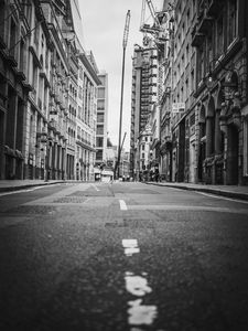 Preview wallpaper city, buildings, road, street, black and white