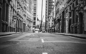 Preview wallpaper city, buildings, road, street, black and white