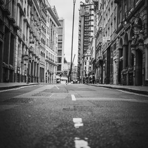 Preview wallpaper city, buildings, road, street, black and white