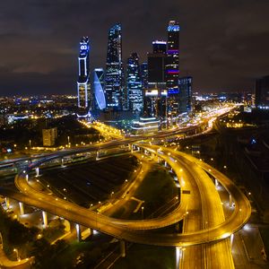 Preview wallpaper city, buildings, roads, aerial view, night, moscow, russia