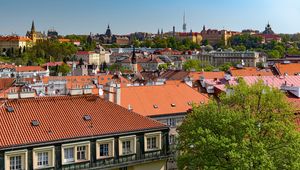 Preview wallpaper city, buildings, roofs, trees