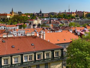 Preview wallpaper city, buildings, roofs, trees