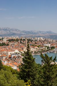 Preview wallpaper city, buildings, roofs, aerial view, architecture, trees