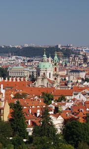 Preview wallpaper city, buildings, roofs, architecture, trees, aerial view