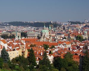 Preview wallpaper city, buildings, roofs, architecture, trees, aerial view