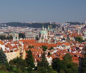 Preview wallpaper city, buildings, roofs, architecture, trees, aerial view