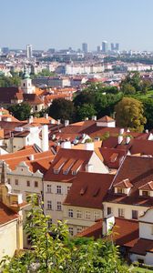 Preview wallpaper city, buildings, roofs, architecture, aerial view, trees