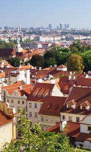 Preview wallpaper city, buildings, roofs, architecture, aerial view, trees