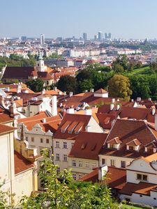 Preview wallpaper city, buildings, roofs, architecture, aerial view, trees