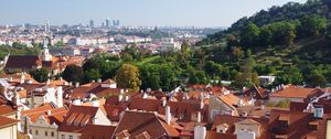 Preview wallpaper city, buildings, roofs, architecture, aerial view, trees