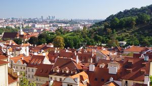 Preview wallpaper city, buildings, roofs, architecture, aerial view, trees