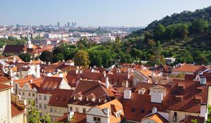 Preview wallpaper city, buildings, roofs, architecture, aerial view, trees