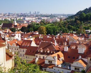 Preview wallpaper city, buildings, roofs, architecture, aerial view, trees