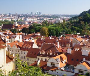 Preview wallpaper city, buildings, roofs, architecture, aerial view, trees