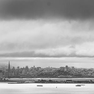 Preview wallpaper city, buildings, sea, ships, bw
