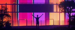 Preview wallpaper city, buildings, silhouette, retrowave, art