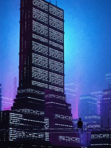Preview wallpaper city, buildings, silhouette, alone, purple, dark