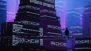 Preview wallpaper city, buildings, silhouette, alone, purple, dark