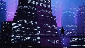 Preview wallpaper city, buildings, silhouette, alone, purple, dark