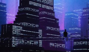 Preview wallpaper city, buildings, silhouette, alone, purple, dark