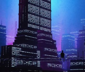 Preview wallpaper city, buildings, silhouette, alone, purple, dark