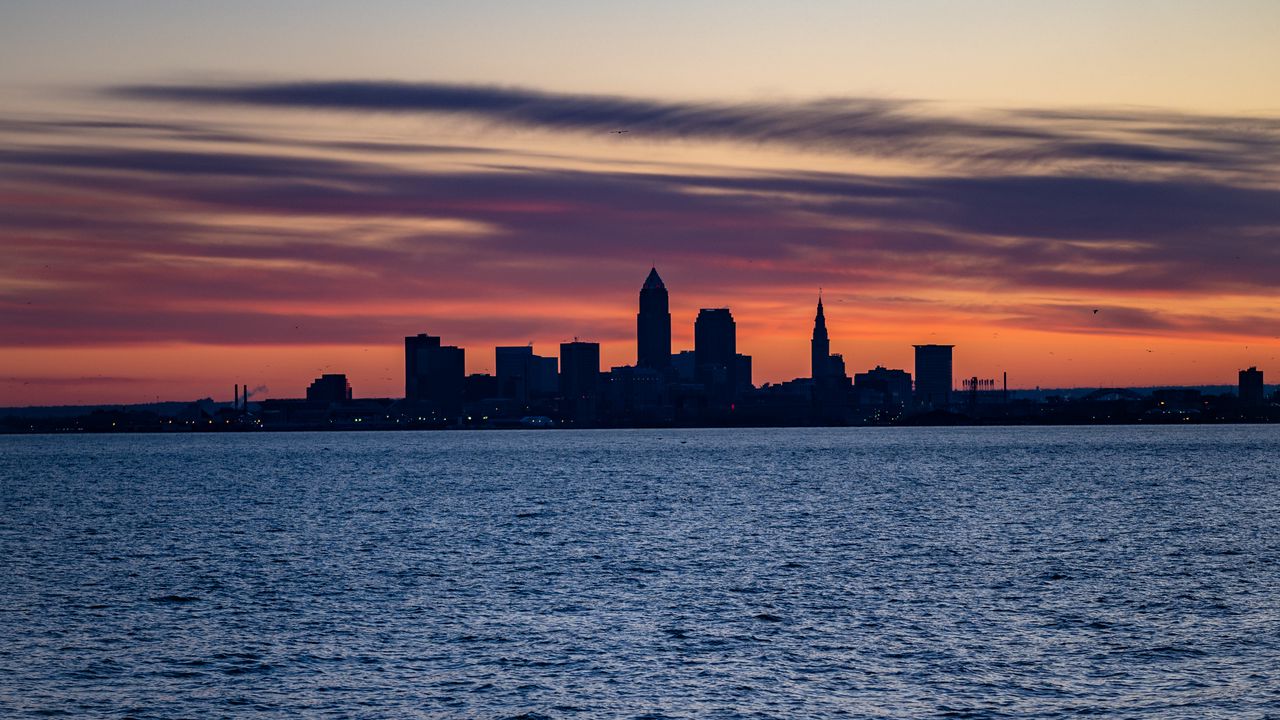 Wallpaper city, buildings, silhouettes, coast, water