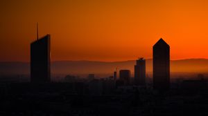 Preview wallpaper city, buildings, silhouettes, sunset, dark