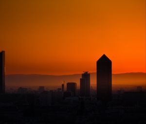 Preview wallpaper city, buildings, silhouettes, sunset, dark