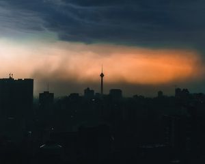 Preview wallpaper city, buildings, silhouettes, clouds, twilight, dark